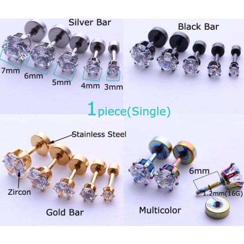 1piece Hypoallergenic stainless steel auricle pinna piercing earrings Zircon