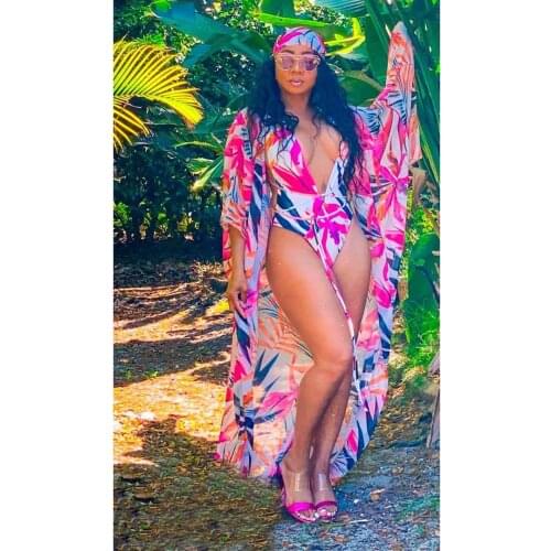 IASKY 3PCS/SET Beach Cover-Ups+bikini set+hairband set swimsuit cover up and one piece swimsuit women beach wear