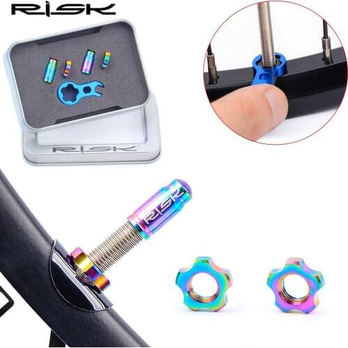 RISK 2pcs Bicycle Schrader/Presta Valve Cap Titanium Alloy Ultralight Mountain Road Bike Tyre Cap Tire Valve Protector MTB Parts