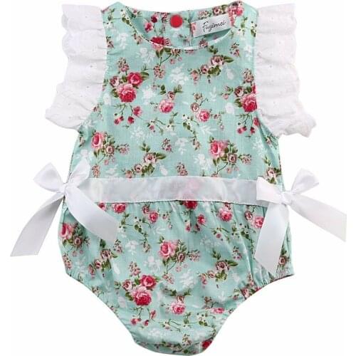 Newborn Toddler Infant Baby Girl Fly-sleeve Romper Floral Waist Lace Jumpsuit Bodysuit Outfit Sunsuit Clothes