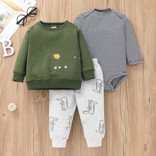 Infant Clothing Set Baby Boy Set 2021 Fall/Winter Fashion Cartoon Long Sleeve Top + Romper + Pants 3PCS Baby Boy Clothing Set