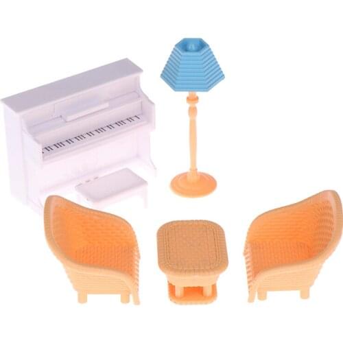 Doll House Mini Furniture Sofa Table Lamp Piano Children Living Room Scene Toys