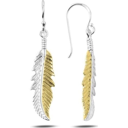 KUTAYDAN Gold Plated Dangle Leaf Earrings 925 Sterling Silver