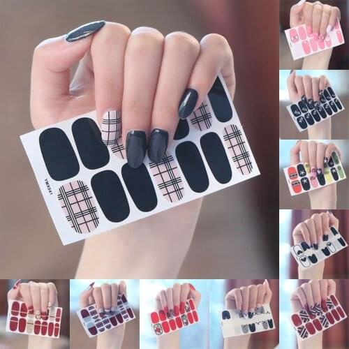 Lamemoria 14tips/sheet Waterproof Nail Stickers Full Cover Decals Nail Wraps Adhesive Stickers DIY Salon Manicure Wholesale