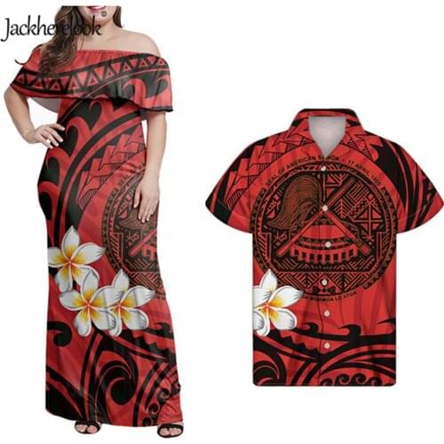 Jackherelook Summer Hawaiian Top Off Shoulder Dress Red Polynesain Samoan Hibiscus Plumeria Print Sexy Club Bodycon Dresses 2021