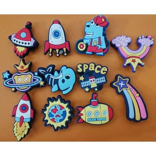 PVC Charm 11-Piece Cartoon Flying Saucer Shoe Accessories Crocodile JIBZ Shoe Buckle Decoration Kids Gift