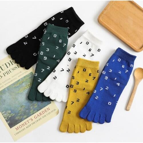 Womens Five Toe Socks Fashion 2021 Cotton Summer Winter Original With Print Numeral Solid Color Deodorant Split 5 Finger Socks