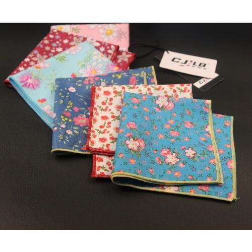 New Korean fashion designer high quality mens print floral pocket squares Handkerchiefs for wedding cotton 10pcs/lot 24x24cm