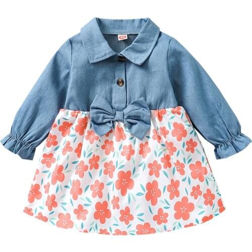 Baby Girl Long Sleeve Dress Spring Autumn Turn-down Collar Dress Vintage Loose Shirt Dresses High Quality Kids Floral Clothes