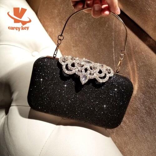 CAREY KAY Women Luxury Rhinestone Evening Bags Wedding Diamonds Handbags Catwalk Mobile Phone Bags Black Chic Bag With Handle