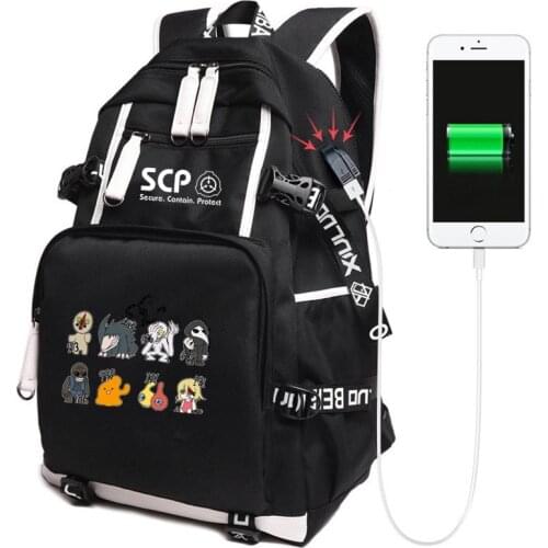 SCP Foundation USB Backpack Black Game School Bags for Teenage Kids SCP Travel Bagpack Laptop Shoulder Bags Gift
