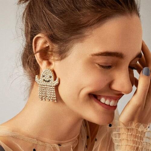Dangle Earrings Beaded Statement Earrings Women Jewelry Horror Ghost Crystal Simulated Pearl Trendy Fashion Halloween
