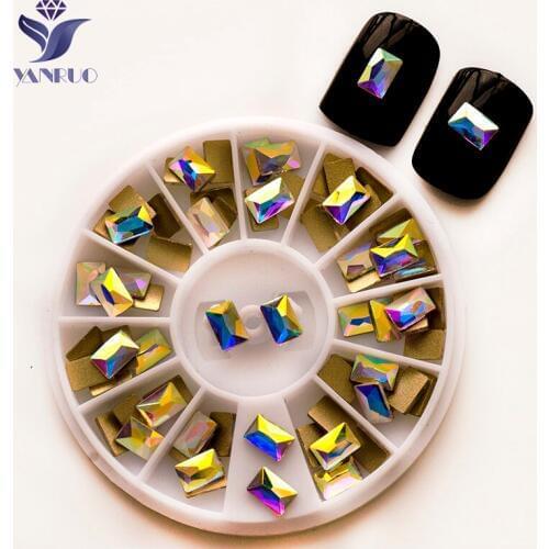 YANRUO 2358NoHF AB 4x6mm Rectangle Crystal Flat Back Non Hotfix Strass Nail Art Decorations Glue Rhinestones For Clothes