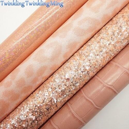 BEIGE Glitter Fabric, Crocodile Synthetic Leather, Leopard Faux Fabric Sheets For Bow A4 21x29CM Twinkling Ming XM023D