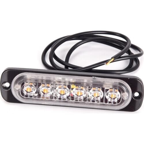 Universal 6 LED 12-24V 18W Slim Amber Motor Turn Running Lights Flash Light Bar Car Vehicle Emergency Warning Strobe Lamp