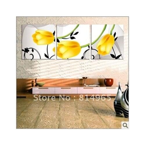 Embroidery Package Triptych Yellow Tulip Flower Scenery Cross Stitch Best Quality Luxurious New Free shipping