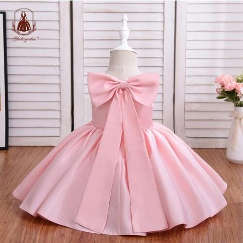 Yoliyolei Big Bow Baby Satin Princess Dress Kids Wedding Casual Clothes Infants Bridesmaid Vestidos 6M-7Y Party Girls Dresses