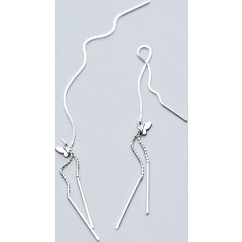 MloveAcc Long Tassel Butterfly Drop Earrings for Women 100% 925 Sterling Silver Lady Fashion Jewelry