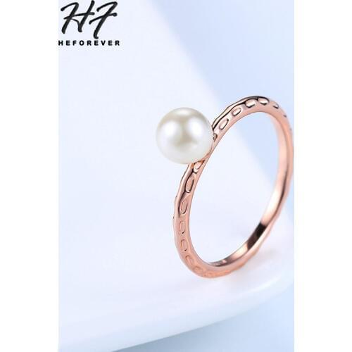 OL Lady Style Rose Gold Color Imitation Pearl Wedding Rings Jewelry For Women anel R424