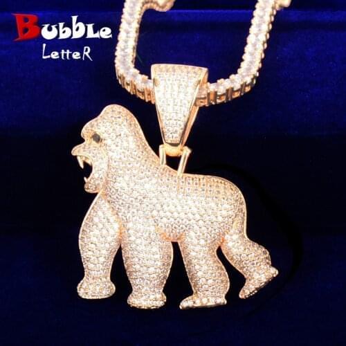 Animal Orangutan Pendant Gold Color AAA Bling Zircon Mens Hip Hop Necklace Rock Jewelry