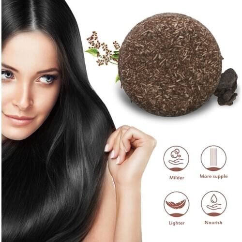 1PC Hair Darkening Shampoo Soap Polygonum Essence Natural Organic Mild Formula Hair Shampoo Gray Hair Reverse Cleansing TSLM1