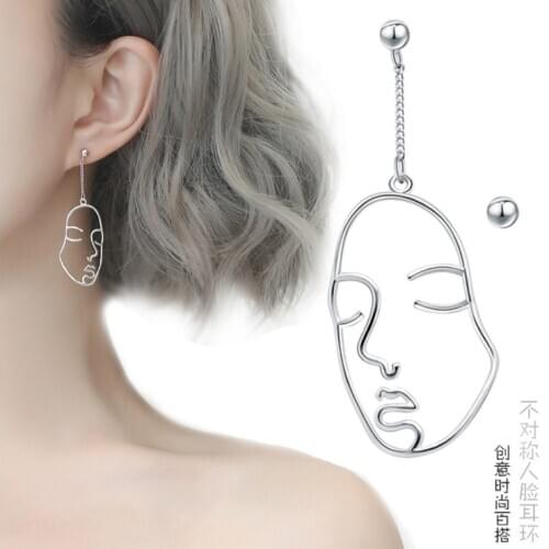 100% Real 925 Sterling Silver Asymmetry Face Stud Earrings for Women Gift Party Jewelry Accessories pendientes boucle d oreille