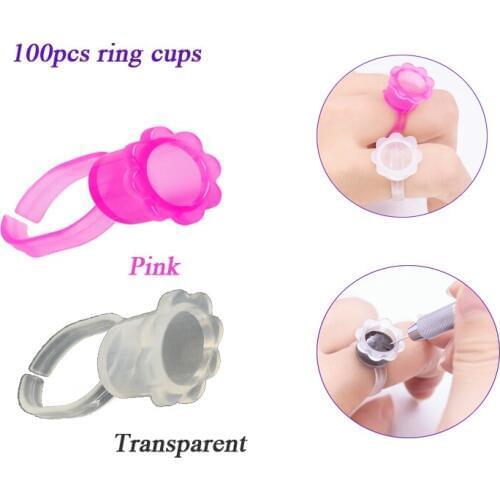 100pcs Microblading Accessories Tattoo Ring Cups Disposable Plastic Microblading Pigment Ink Cap Holder for Permanent Makeup