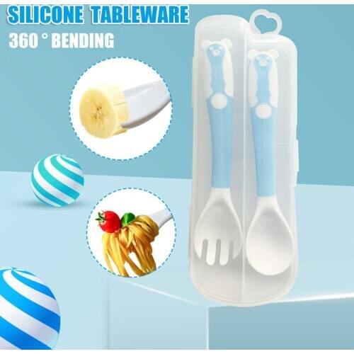 2020 Baby Spoon Fork Set Food Bending Feeding Elbow Training Twisting Bendable Tableware