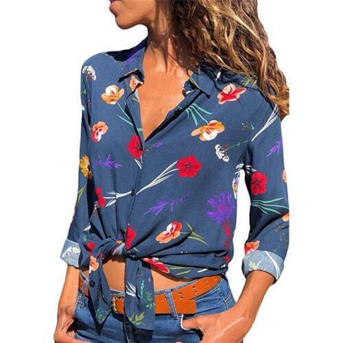Blouses 2020 Floral Women Print Long Sleeve Turn Down Collar Blouse Ladies Shirts Striped Tunic Plus Size Blusas Chemisier Femme