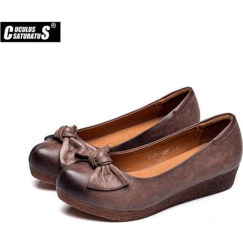 Cuculus Genuine Leather Handmade Cowhide Leather Flowers Pattern Wedges Outdoor pumps Shoes Women Shoes Botas Mujer