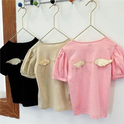 Childrens Clothing Summer New Baby Girls T-shirts 2021 Kids Korean Embroidery Wing Tees Fashion Short Sleeve Tops for Girls