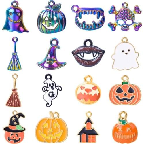 Enamel Alloy Halloween Ghost Pumpkin Witch Hat Charm Skull Devil Broom Pendant For Necklaces Bracelet Jewelry Making Accessories