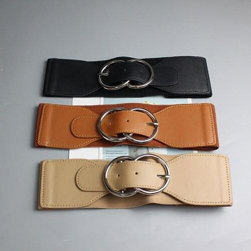 European and American silver buckle belt womens decoration fashion versatile personality elastic waistband wide punk style