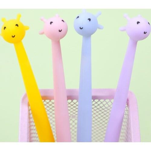 Kawaii Macaron Giraffe Gel Pens 0.5mm Writing Point Black Ink Refills School Students Office Supplies Stationery Girls Gifts