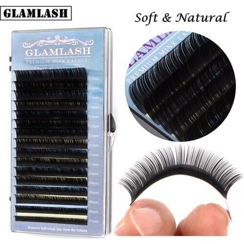 GLAMLASH 16rows/case 7~15mm mix premium Lash natural synthetic mink individual eyelash extension makeup maquiagem cilios