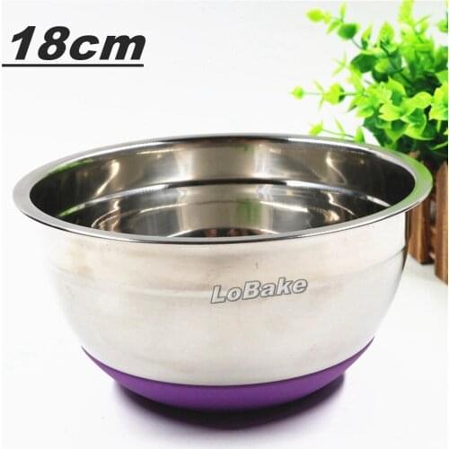 18cm thicken stainless steel deep egg beating pan vegetable bowl kneading basin pot with silicone skidproof bottom for kitchen