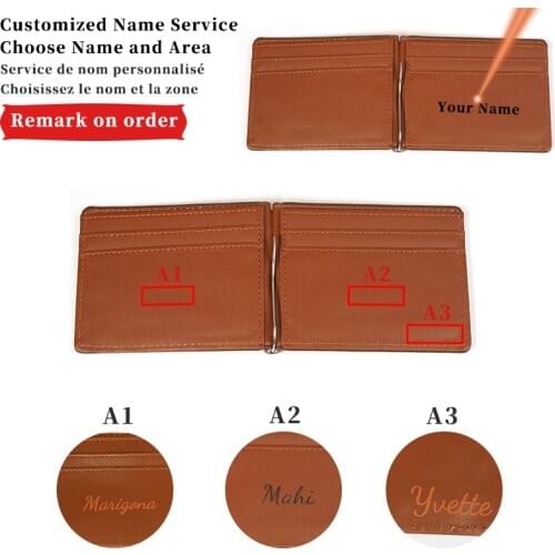 Engraving Name Vintage Money Clip Slim Bifold Short Wallets Multi Card Slot Leather Luxury Business Cards Wallet Metal Clips Men