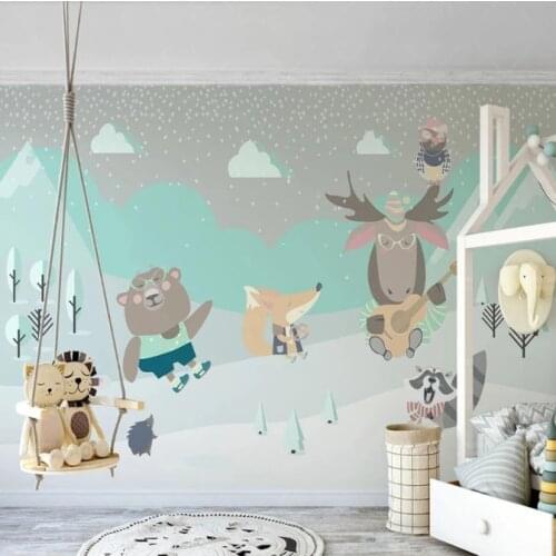 HD Photo Wallpaper Cute Cartoon Goat Bear Fox Rabbit Animal Mural Cloud Childrens Living Room Bedroom Wallpapers Home Decor