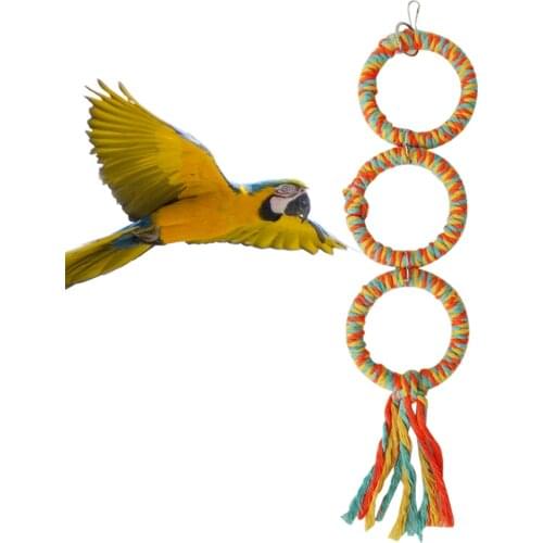 42CM Parrot Swing Cotton Rope Round Decorative Bird Circle Swing Parrot Ring Perch Circle Ring Stand Chewing Hanging Toy