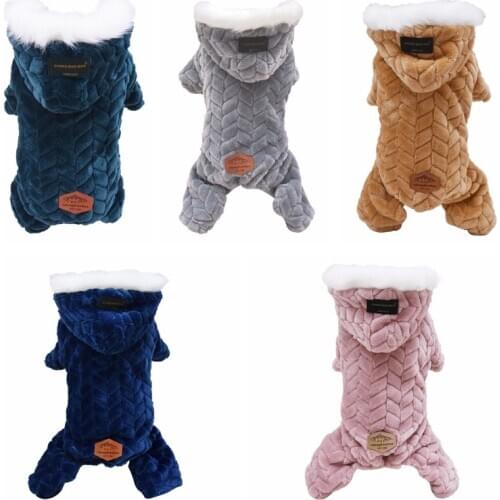 Pet Dog Clothes Winter Warm Down Parkas Four Legs Jumpsuit Big Fur Collar Thicken Pet Clothing Teddy Dogs Costume New Fashion