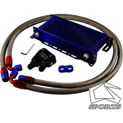 10 Row Engine Oil Cooler Kit+Sandwich Plate adapter For LS1 LS2 LS3+Bracket Blue