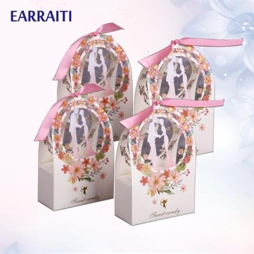 Candy Box Wedding Gift Packaging Diamond Bride Groom Favor Party Gift Sweet Chocolate Thank You Box For Guest Ribbon Flower