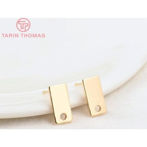 10PCS 6x12MM 24K Gold Color Brass Rectangle with Hole Stud Earrings High Quality Diy Jewelry Findings Accessories