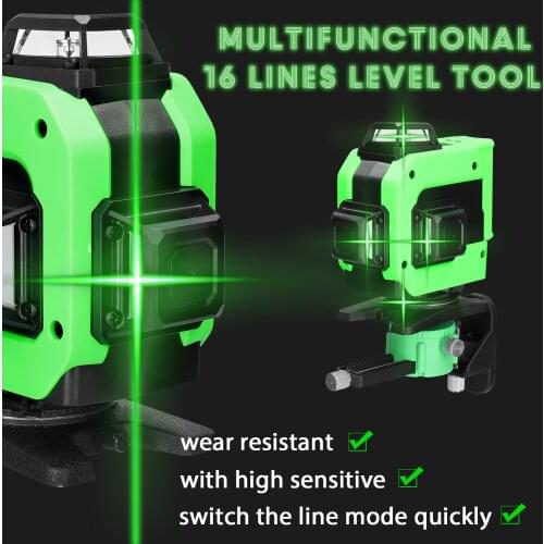 4D 16 Lines Laser Level Self-leveling Machine USB Rechargeable Lithium Battery Leveling Tool with Vertical Horizontal Tilt Lines