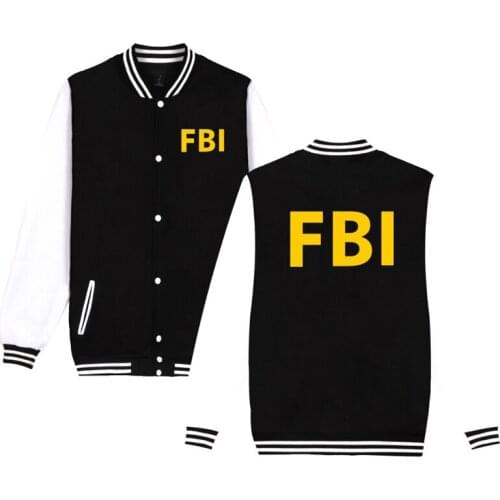 Personality FBI Print Fashion Baseball Jacket Men Women Sweatshirts Coats Casual Long Sleeve Hoodies Jackets Streetwear Clothes