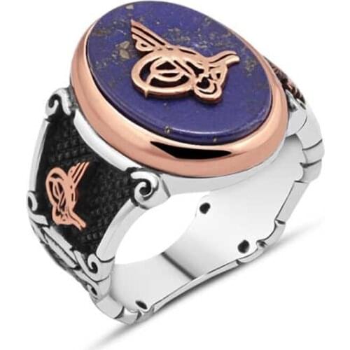 Lapis Gemstone Above Monogram Sterling Silver Men 'S Ring