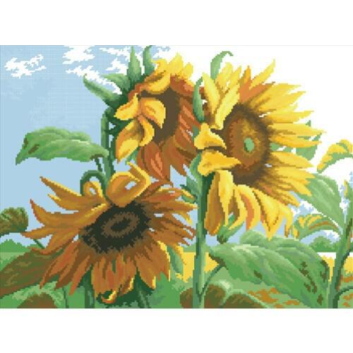 Newest diy sunflowers counted cross stitch kits 14ct no print white cloth needles embroidery floral crafts household decor