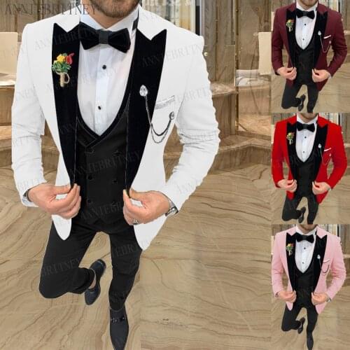 2021 New Fashion White Suits Men Set Groom Wedding Suit Dress Tuxedo Man Blazer Custom Slim Fit Jacket Vest with Pants 3 pieces