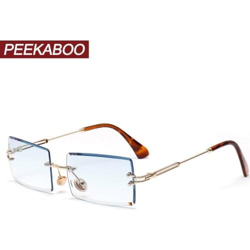 Peekaboo retro frameless sunglasses female clear green blue rectangular sun glasses for women uv400 gifts ladies metal