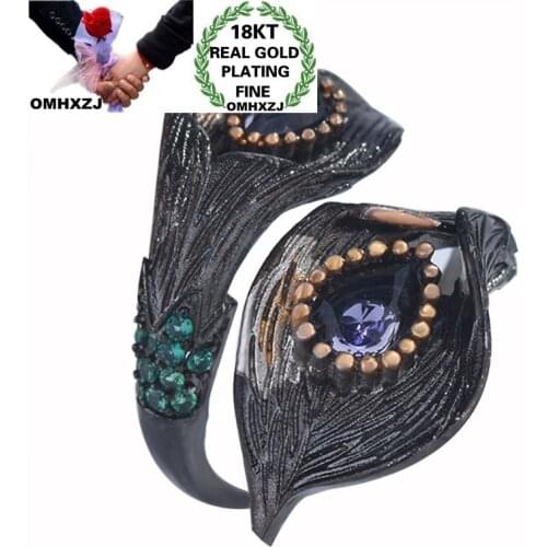 OMHXZJ Wholesale RR1346 European Fashion Fine Woman Girl Party Birthday Wedding Gift Calla Leaf AAA Zircon 18KT Black Gold Ring